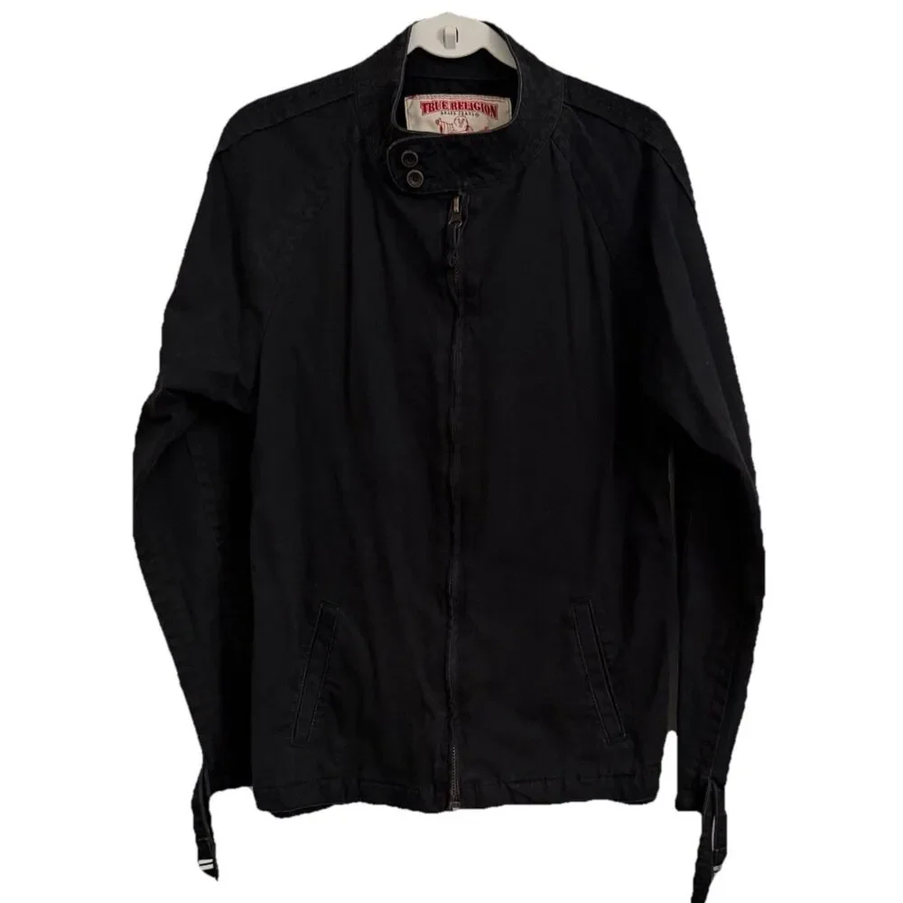 True Religion World Tour Jacket Mens Medium Black Full Zip Y2K Streetwear Moto